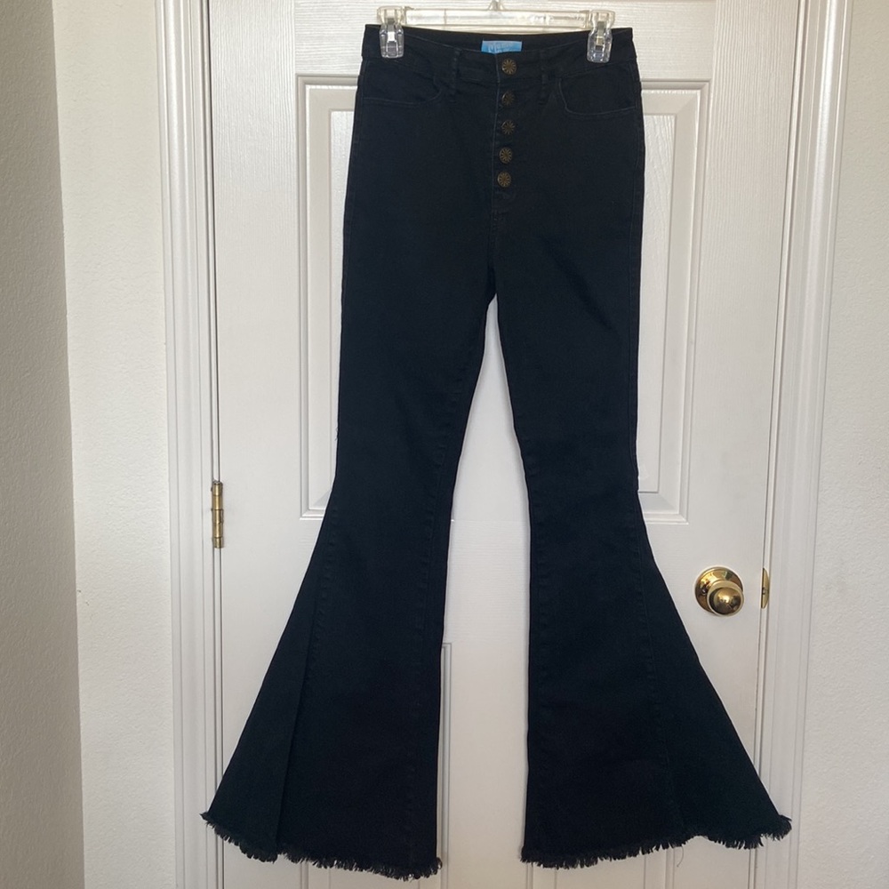 Mumu Blue pants/jeans button fly bell bottoms with raw hem